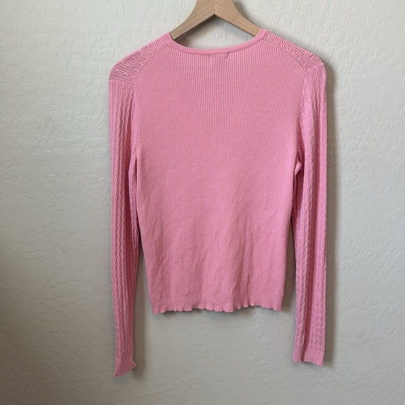 Y2K Baby Pink Cable Knit Button Down Sweater Size L - Picture 5 of 5